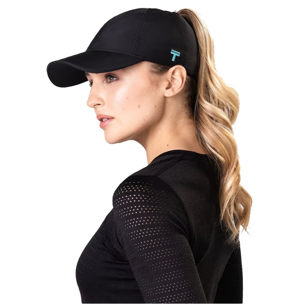 Topknot Performance Hat | Black | High Ponytail | Messy Bun Running Cap
